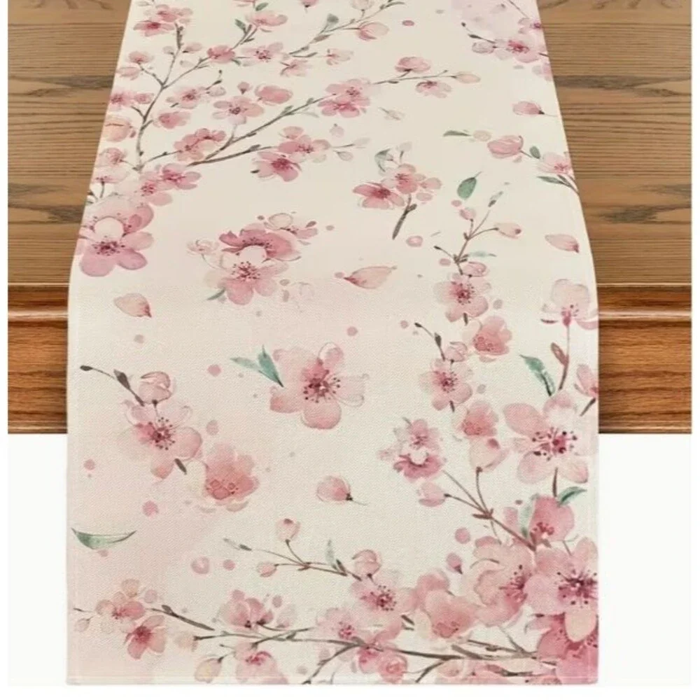 Table Runner 13x90in Woven Polyester Cherry Blossoms Floral Spring Summer